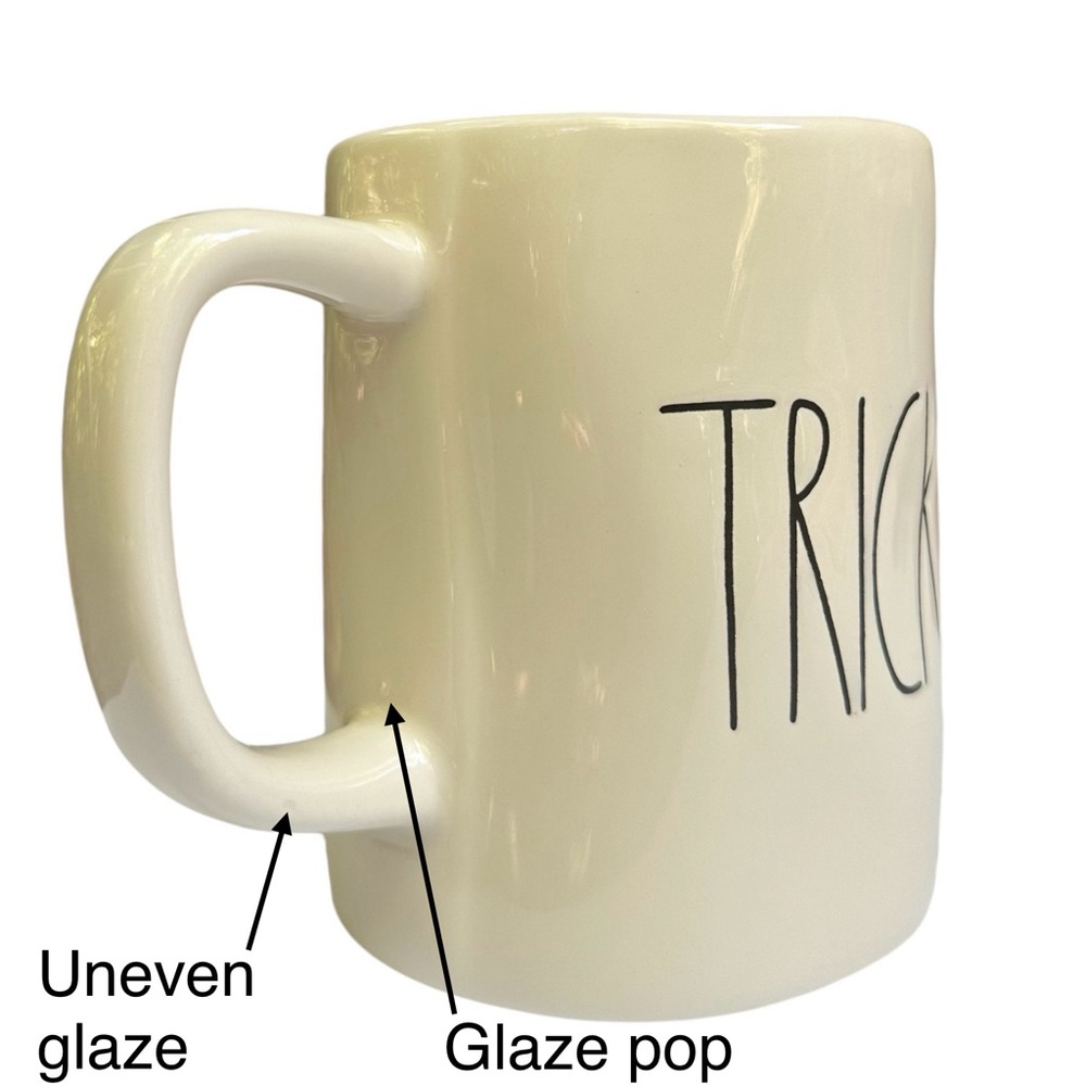 Rae Dunn Halloween Mug TRICK TREAT Double Side White Orange Interior New 2017 OG - Picture 11 of 16